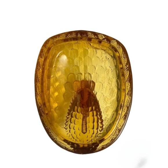 Vintage LE Smith 7” Amber Tom Turkey Glass Lidded Covered Candy Dish MCM 1960s - Picture 8 of 8